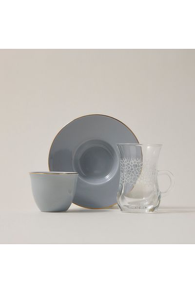 Dallaty Zukhroof light blue porcelain and glass Tea and coffee cups set 20 pcs