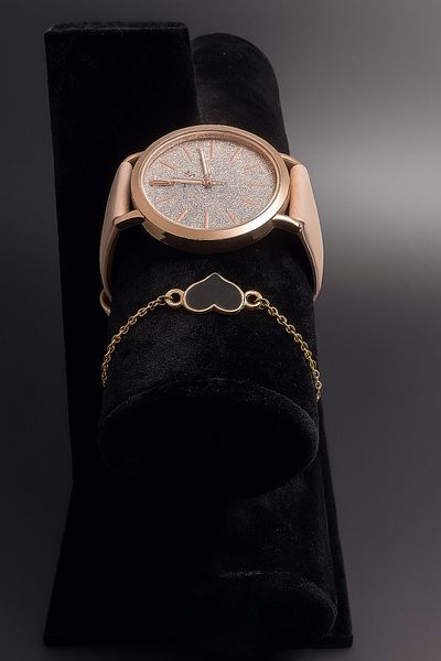 Bittox Women's Leather Watchband and Heart Gold Color Bracelet Set