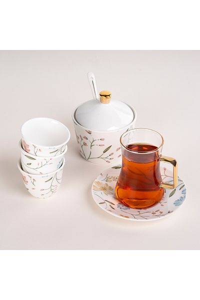 Dallaty white glass and porcelain Tea and coffee cups set 18 pcs
