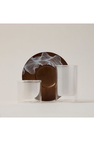 Dallaty wood and glass Tea and coffee cups set 18 pcs
