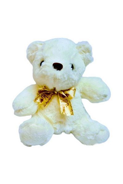 OEM Plush Toy, Fluffy Teddy Bear with Satin Bow, Cream, 17 cm