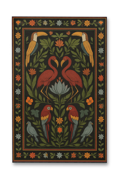 Rugs Modern Halı MOSSO Πολύχρωμα Φλοράλ Λουλούδια και Πουλιά Λεπτομερής Υφαντ...