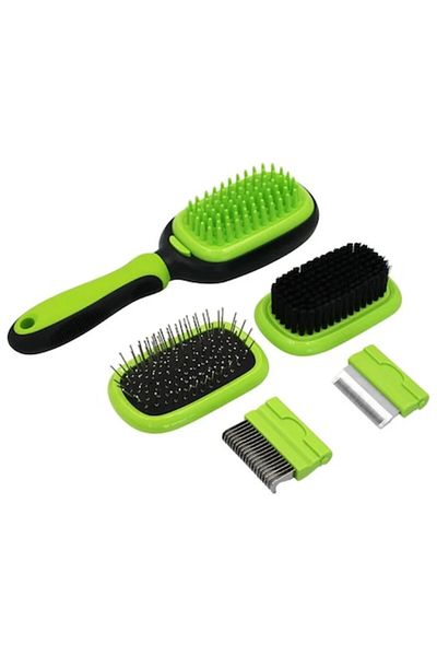 OEM Perie de îngrijire a animalelor 5 în 1, verde, 22,9 x 6,9 cm