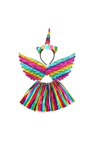 OEM Costum de carnaval în culori metalice, fustă, aripi, bentiță, unicorn, 3-6 ani
