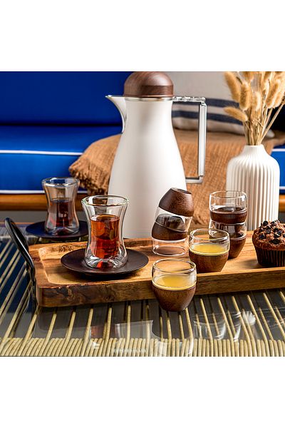 Dallaty glass and wood Tea and coffee cups set 18 pcs