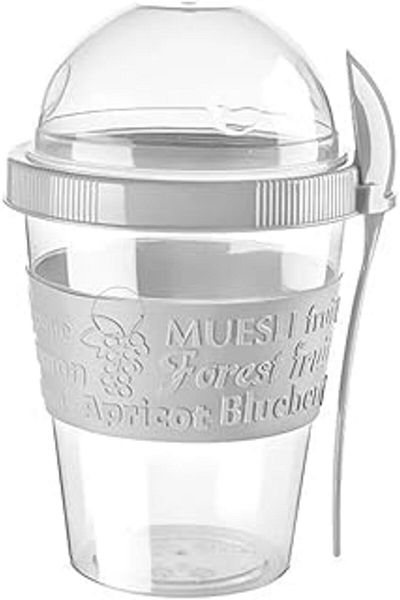 NETWORK ART Busstier Muesli and Granola Capsule, 600 ml Leakproof Yogurt Container, Take and Go Granola Container with Spoon,