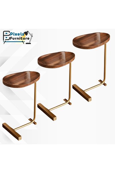 PixelsFurniture 3 Pieces Pixel Furniture C-Shaped Side Table Set for Sofa and Bed, Solid Metal Base Table