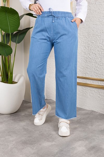 Nevayla Moda Elastic Waist Linen Trousers - Light Blue / A0104