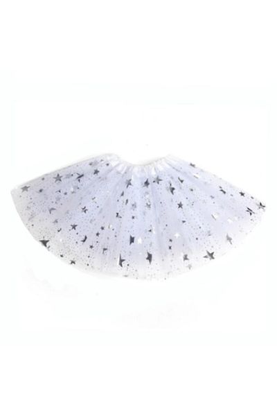 OEM White Tutu Skirt with Silver Stars, 3 Layers of Tulle, 3-6 Years