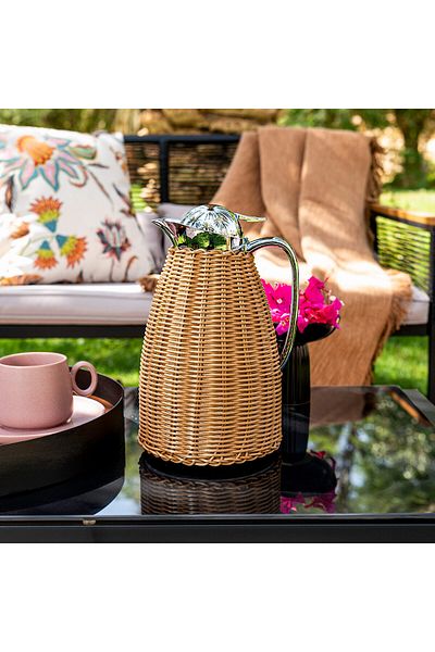 Dallaty Stainless Steel Vacuum Flask Rattan With Design Of Bamboo Light Brown 1L