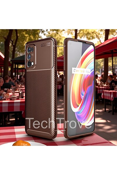 TechTrove Realme 7 Pro Kılıf Kamera Korumalı Darbe Emici Karbon Fiber Desenli...