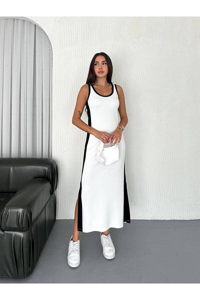 02Lady Fashion Garnished Sleeveless Strap Slit Sports Casual Modal Fabric Dress