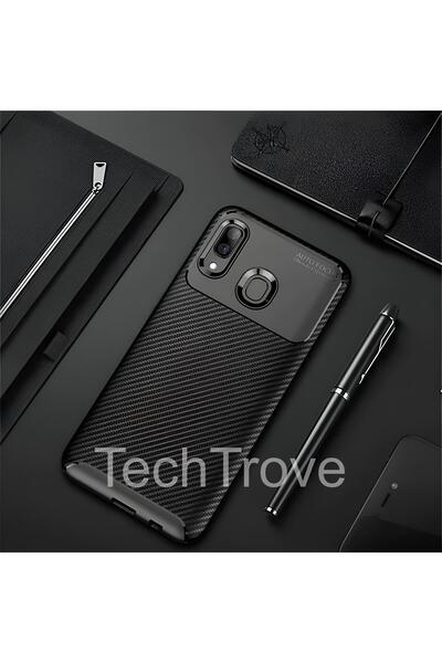 TechTrove Samsung Galaxy A30 Kılıf Kamera Korumalı Darbe Emici Karbon Fiber D...