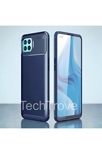 TechTrove Oppo Reno 4 Lite Kılıf Kamera Korumalı Darbe Emici Karbon Fiber Des...
