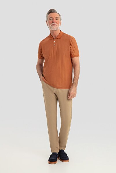 Sabri Özel Erkek Tarçın Düz Desenli Polo Yaka Tişört - Regular Fit %100 Pamuk