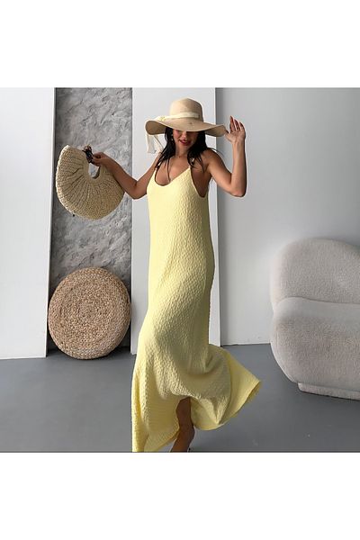 DİMA Straight Seersucker Dress with Straps