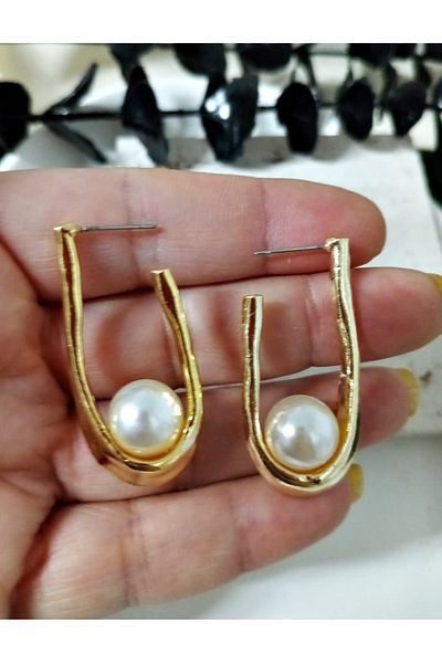 mos&more Gold Pearl Ball Long Earrings
