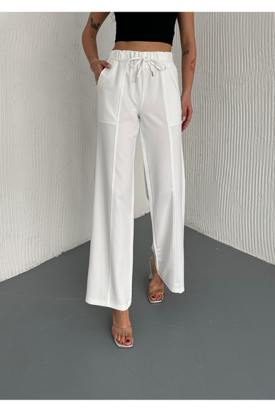 b buhari bykoc Comfortable Cut Dabil Fabric Pants with Lace-Up Parts