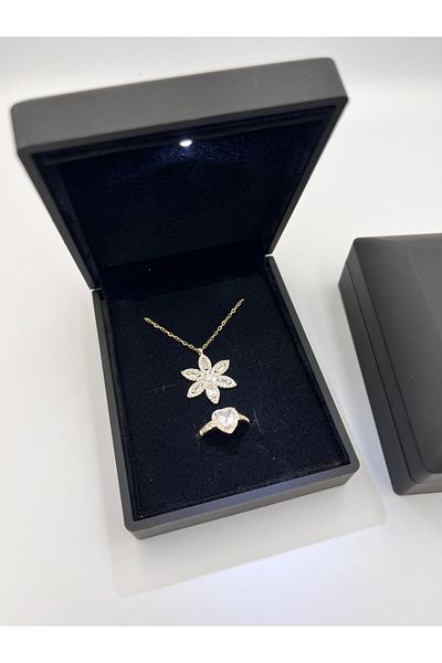 Sepetten Eve Silver Lotus Flower Necklace and Heart Ring in Illuminated Box Vip Group