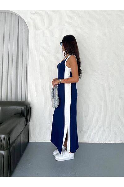 02Lady Fashion Garnished Sleeveless Strap Slit Sports Casual Modal Fabric Dress
