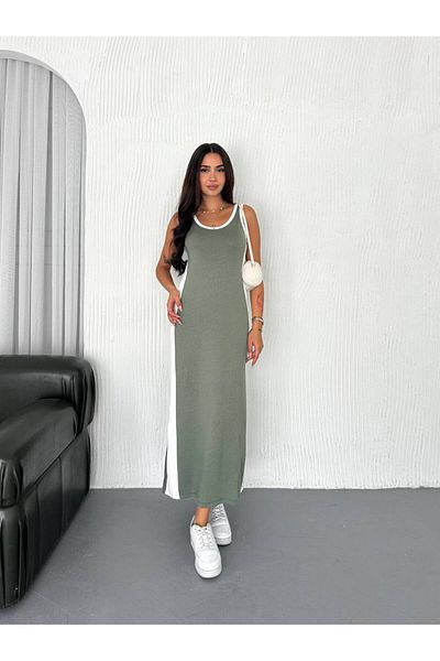 02Lady Fashion Garnished Sleeveless Strap Slit Sports Casual Modal Fabric Dress