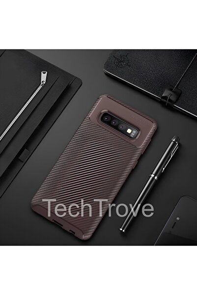 TechTrove Samsung Galaxy S10 Kılıf Kamera Korumalı Darbe Emici Karbon Fiber D...