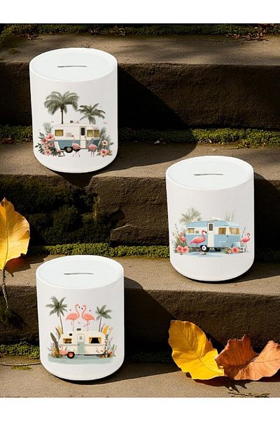 lili hediyelik Flamengo and Caravan Printed Desktop Piggy Bank - Home Kitchen Office Workplace Item