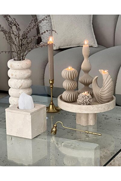 SCA CANDLE Dekoratif mum Ay+Marako Model +üçlü yuvarlak +Gül+Şamdanlık Mum toplam 5 Parça
