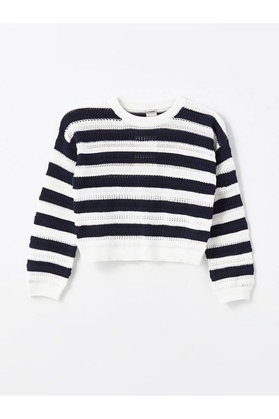 LC Waikiki New Season Crew Neck Striped Girls Crop Knitwear Sweater - S45865Z4