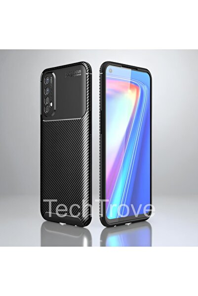 TechTrove Realme 7 Kılıf Kamera Korumalı Darbe Emici Karbon Fiber Desenli Ren...