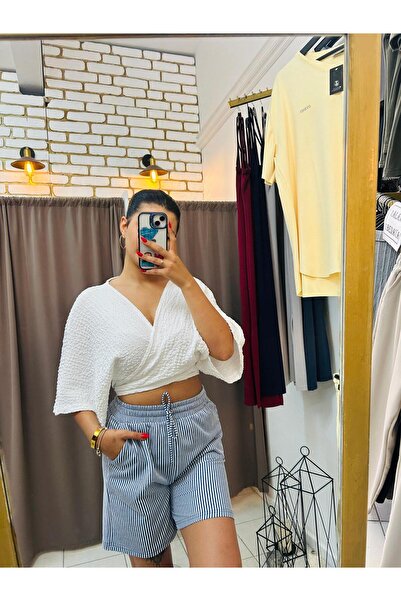 TUBA TOPTAŞ Su Yolu Çizgili Pamuklu Şort