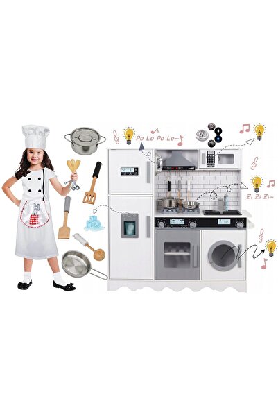 LikeSmart Bucatarie din lemn pentru copii ToP Kitchen XXL, Chiuveta Functionala, Lumini si S