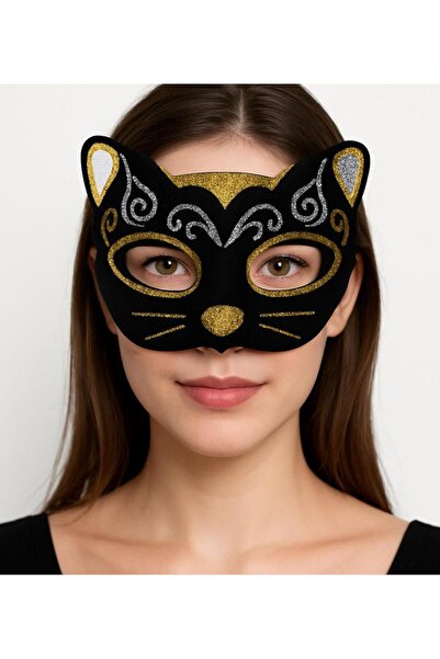 lowell home Velvet Textured Glitter Detailed Sparkling Cat Mask Gold Silver 20X13 cm