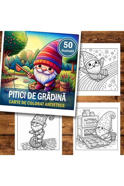 Legendary Gifts Mini coloring book for relaxation and anti-stress, 50 Garden Gnomes illustrations, 106 pages