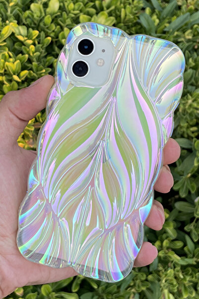 CEPSTOK iPhone 11 Kılıf Yaprak Desenli Hologramlı Parlak Darbe Önleyici Silik...