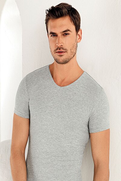 Şahinler Men's Short Sleeve V-Neck Lycra Single Jersey Undershirt