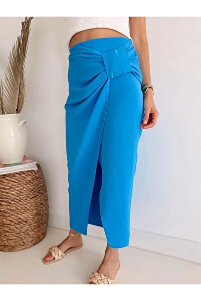 MÇmoda COPY - Λινό φούστα με ανοιχτό πλαϊνό δέσιμο