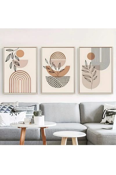 NT Handmade Σετ ζωγραφικής με αφηρημένο σχέδιο 3 τεμαχίων με φυσικό ξύλινο πλαίσιο UV – Μοντέρνα και κομψή διακόσμηση τοίχου