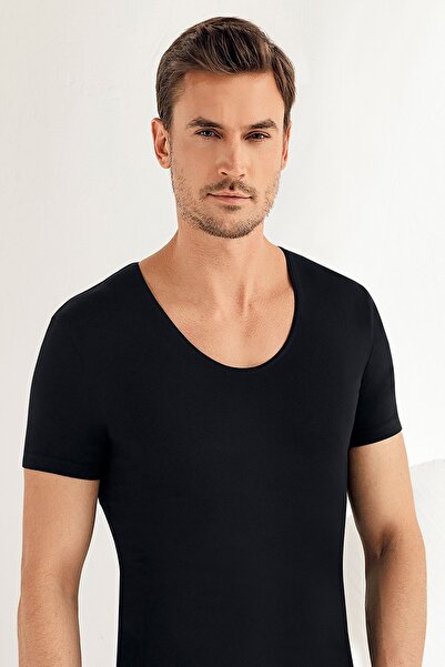 Şahinler Men's Short Sleeve Wide Collar Cotton Lycra Undershirt