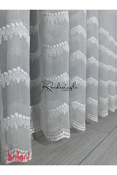 Brillant Tül Perde Marka Bambu Zemin Zerifa Desen 3 Hiza İşlemeli