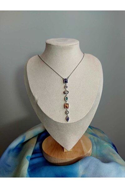 Kaan Accessoire قلادة من الفولاذ على شكل حرف Y مكونة من 7 عناصر من الأحجار ال...