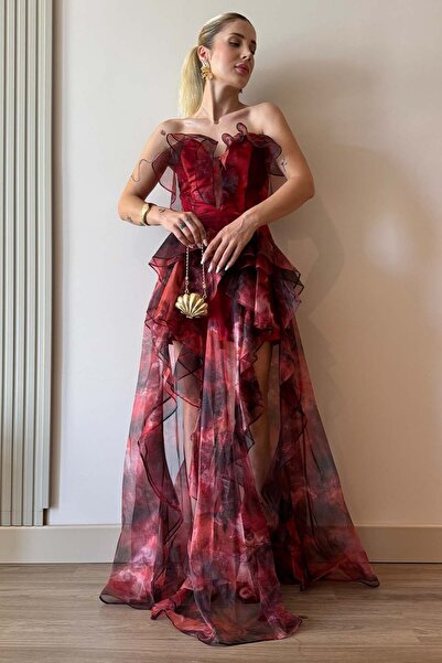 YK FASHION Fırfırlı Stablez Şifon Abiye