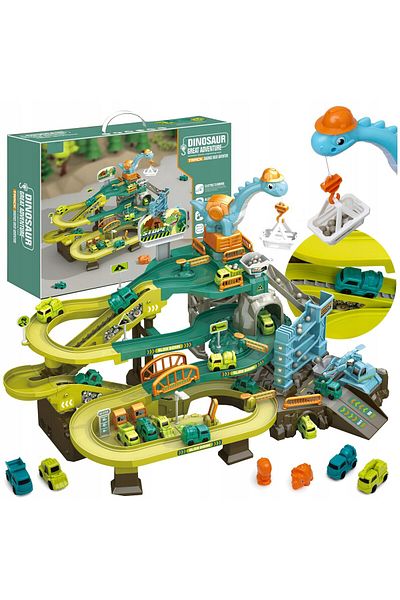 LikeSmart ISP "Likesmart Dinosaur Great Adventure" Children's Parking Circuit, 4 Cars, 2 Dinosaurs, L