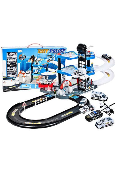 İSP Set Joaca pentru Copii Parcare "City Police" cu Masinute Incluse si Elicopter, multiple accesorii
