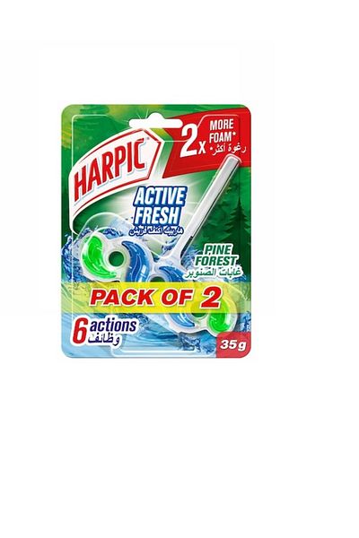 Harpic Active Fresh Pine Forest Toilet Cleaner Rim Block, Toilet Freshener, 35 g x 2