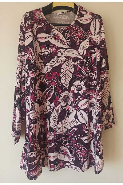 Noname Balanne Viscose Mother Combed Patterned Crew Neck Cotton Lycra Viscose Tunic/Mother Tunic/Plus Size