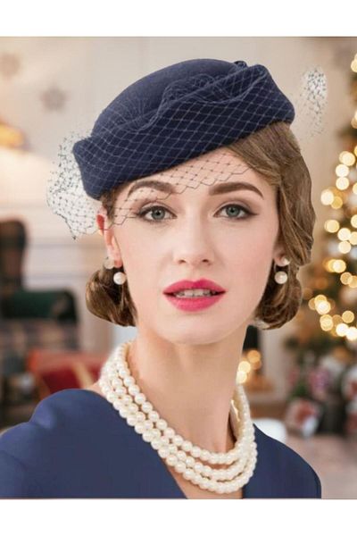Confortino Luxury women's felt toca hat with veil - ONE SIZE, ADJUSTABLE