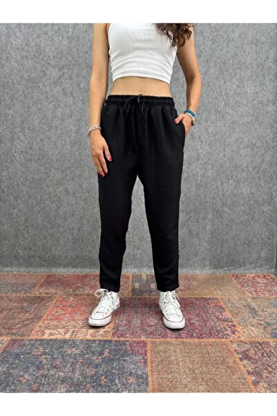 FıttingRoom Black Viscon Trousers with Elastic Waist