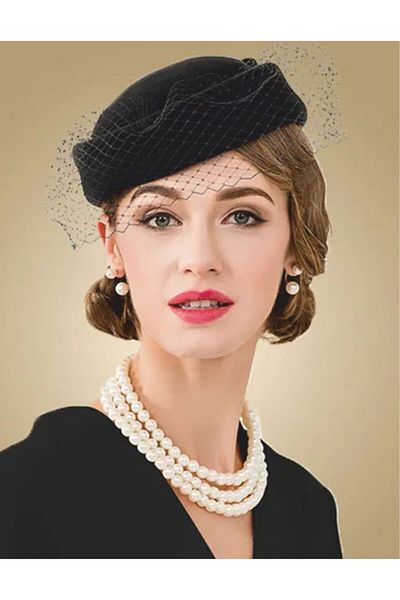 Confortino Luxury women's felt toca hat with veil - ONE SIZE, ADJUSTABLE
