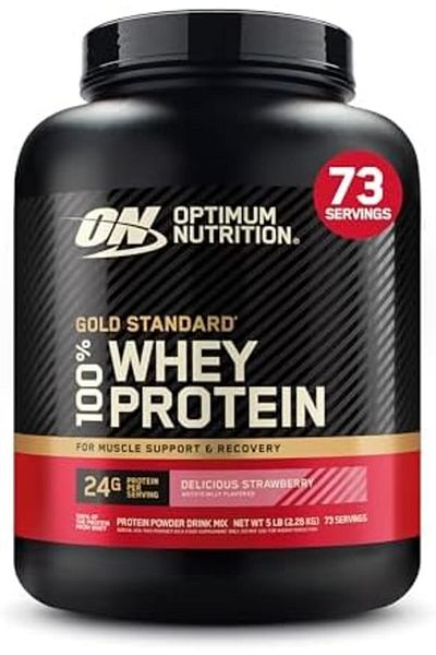 Optimum Nutrition Gold Standard 100% Whey Protein Powder, Strawberry Flavor, 5 Pounds (80 ounces)